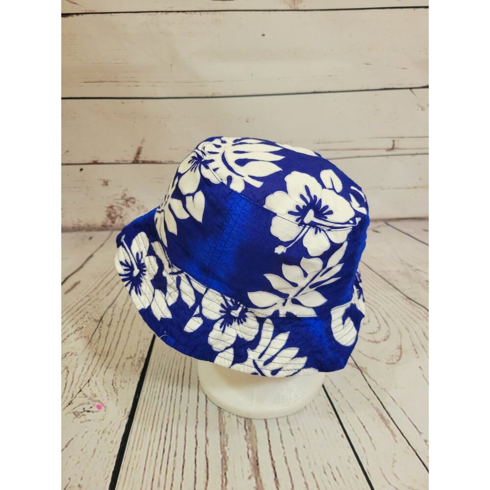 Marine Coastal‎ Floral Print Bucket Hat Sun Summer Beach Blue/White
